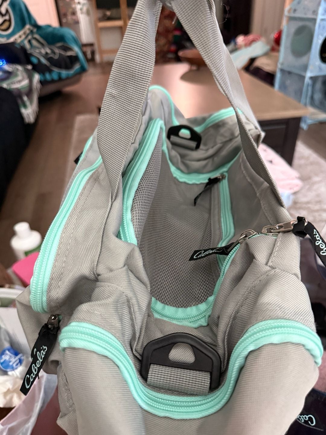 Cabela's Small Catch-All Gear Duffel Bag Gray with Mint Green Trim 3