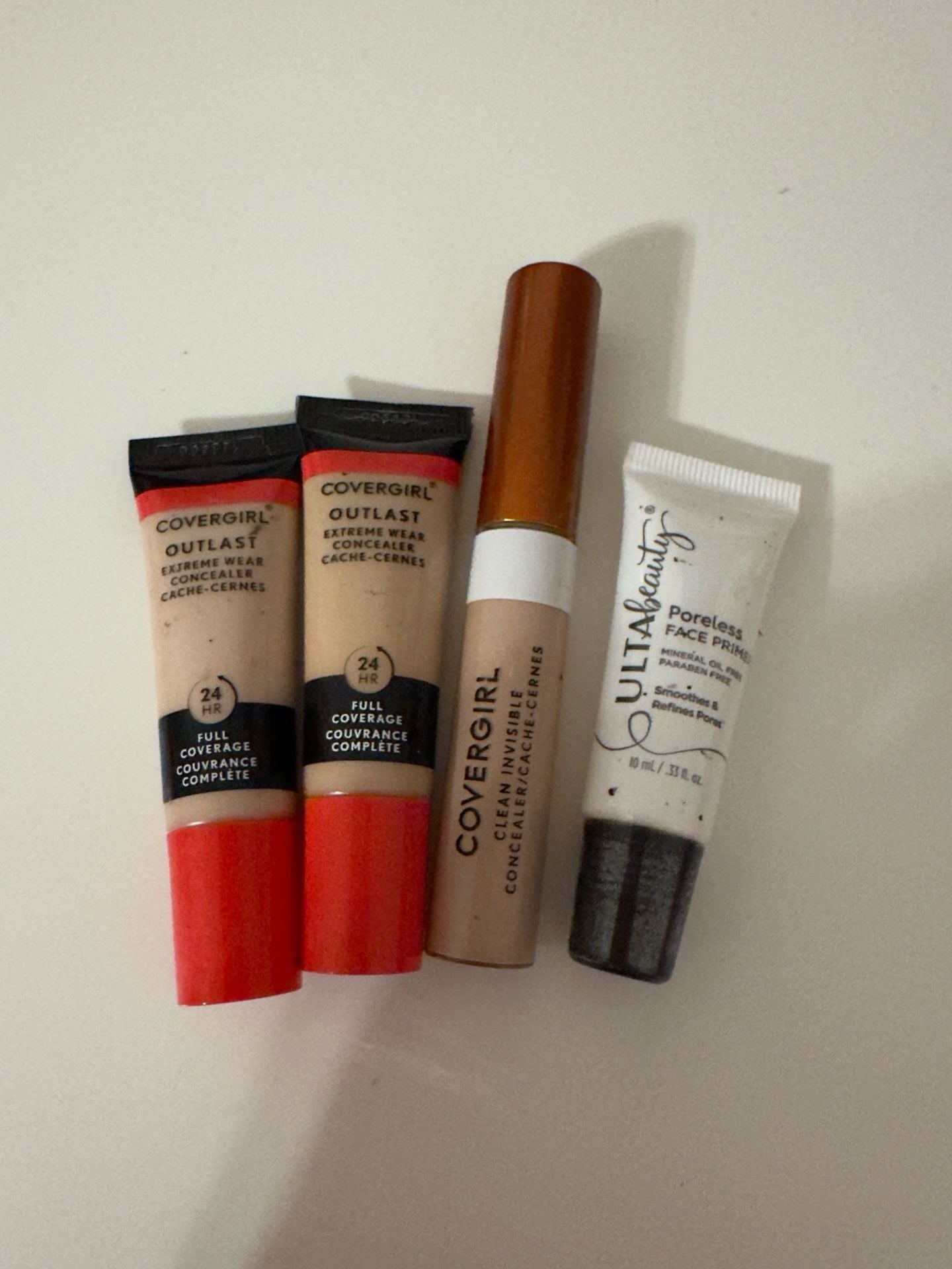 4 Piece Makeup Lot: Covergirl Outlast Concealers, Clean Invisible Concealer & Ulta Beauty Poreless Face Primer 1