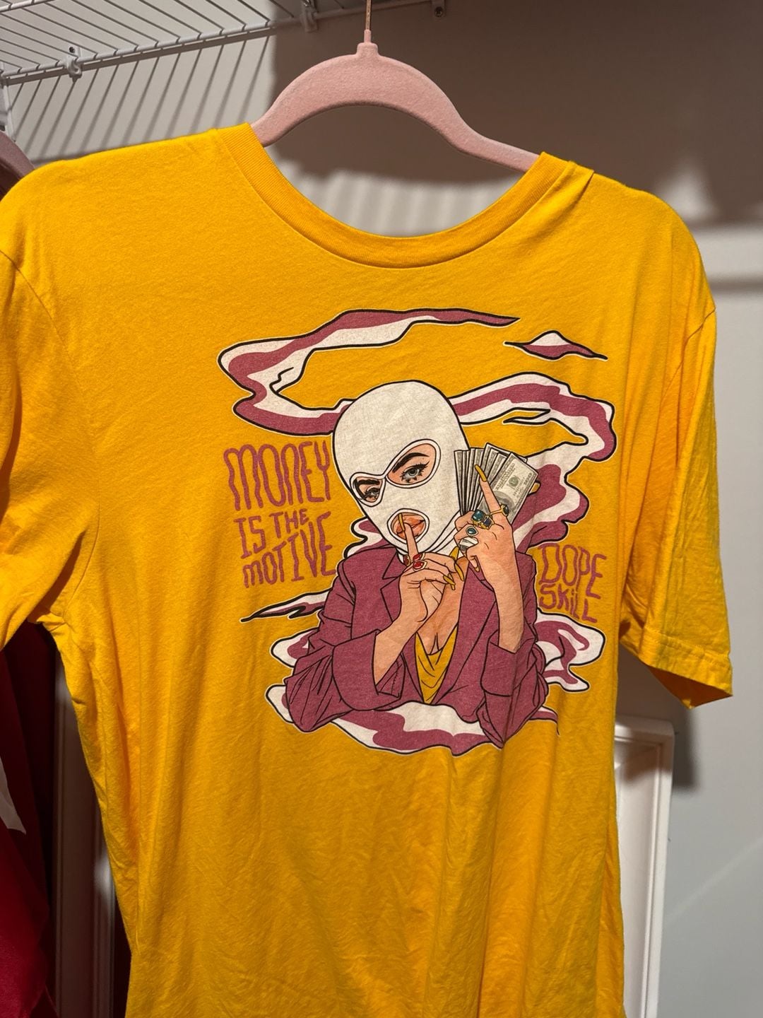 Dope Skill Money Is The Motive Masked Woman Graphic T-Shirt Yellow XL 2