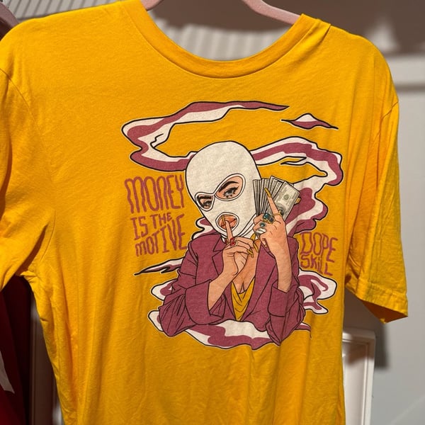 Dope Skill Money Is The Motive Masked Woman Graphic T-Shirt Yellow XL