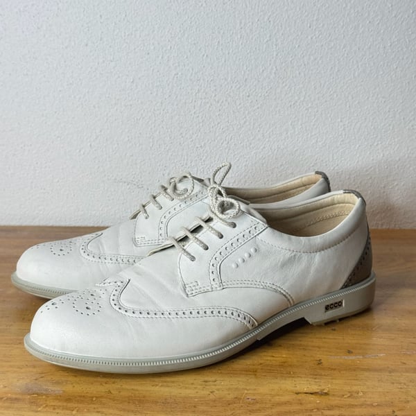 ECCO Womens Classic Hybrid Hydromax Wingtip Golf Shoes White Leather Size US 10