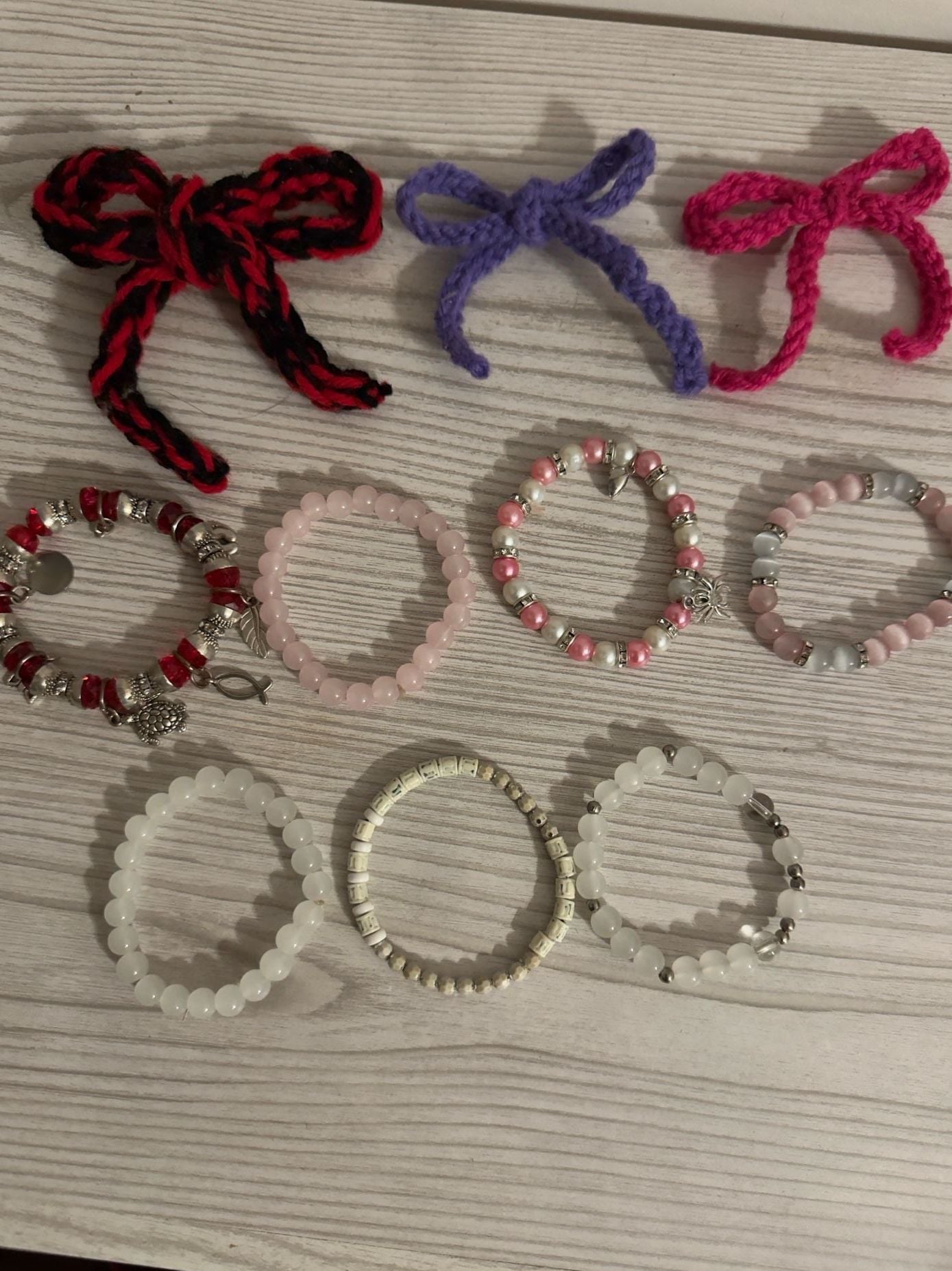 Handmade Beaded Elastic Bracelet and Crochet Hair Bow Bundle - 10 Piece Set 1