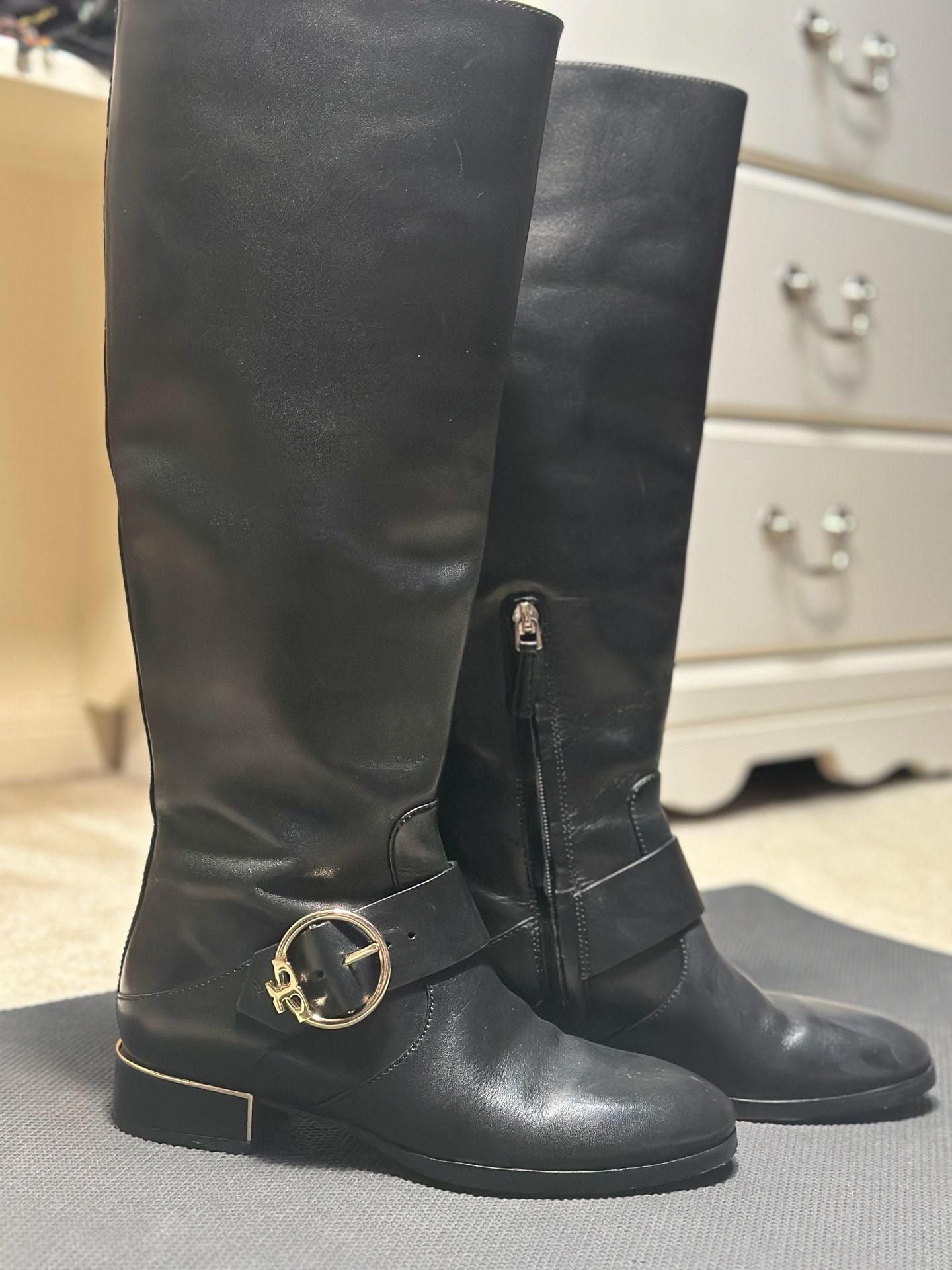 Tory Burch Sofia Black Leather Buckled Riding Boots 2