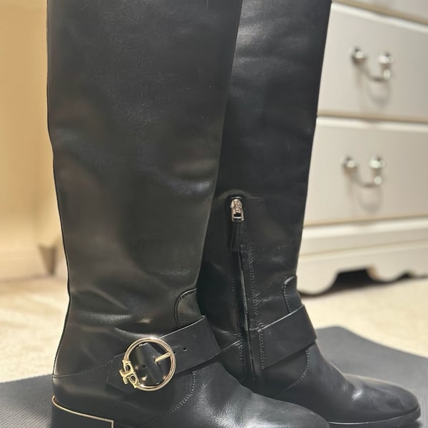 Tory Burch Sofia Black Leather Buckled Riding Boots