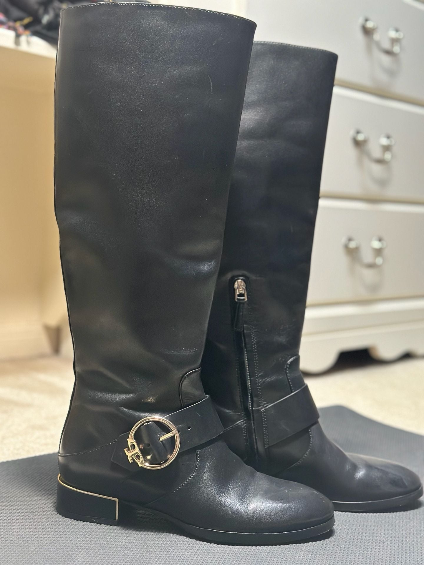 Tory Burch Sofia Black Leather Buckled Riding Boots 3