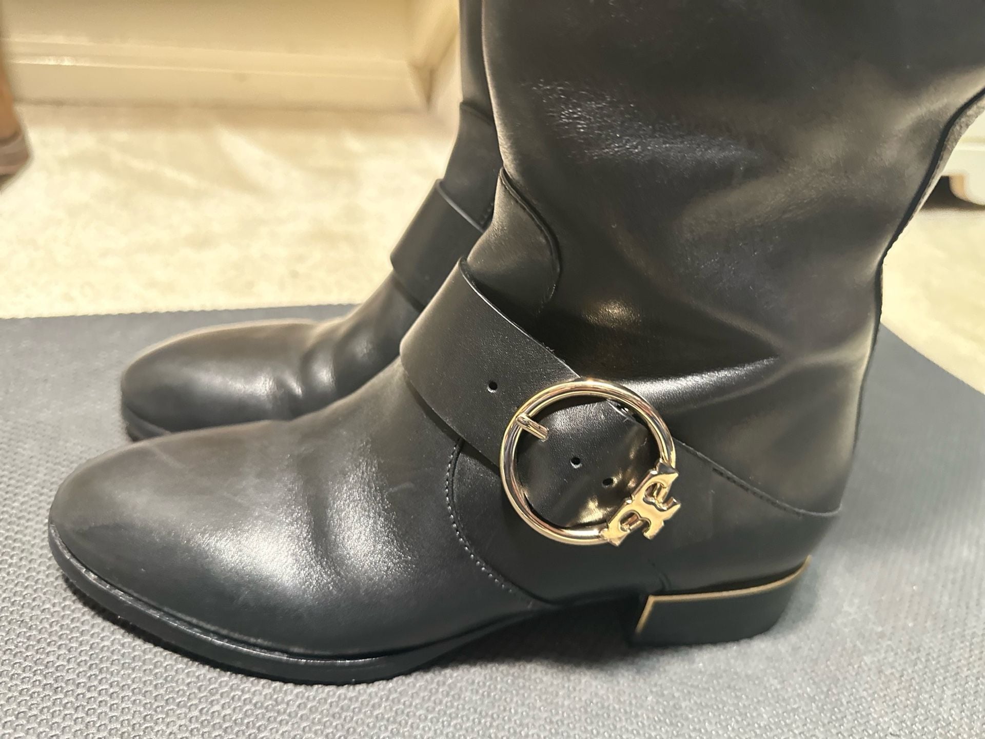 Tory Burch Sofia Black Leather Buckled Riding Boots 6