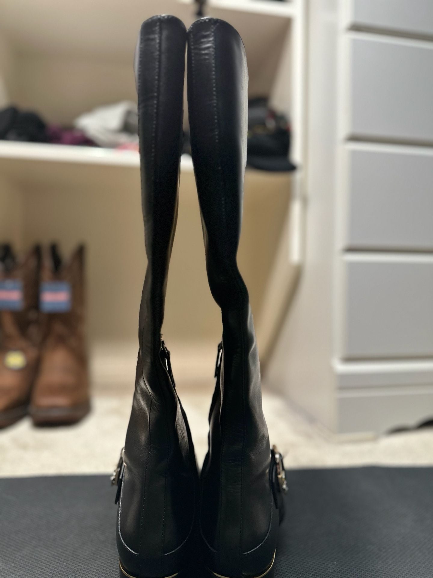 Tory Burch Sofia Black Leather Buckled Riding Boots 8