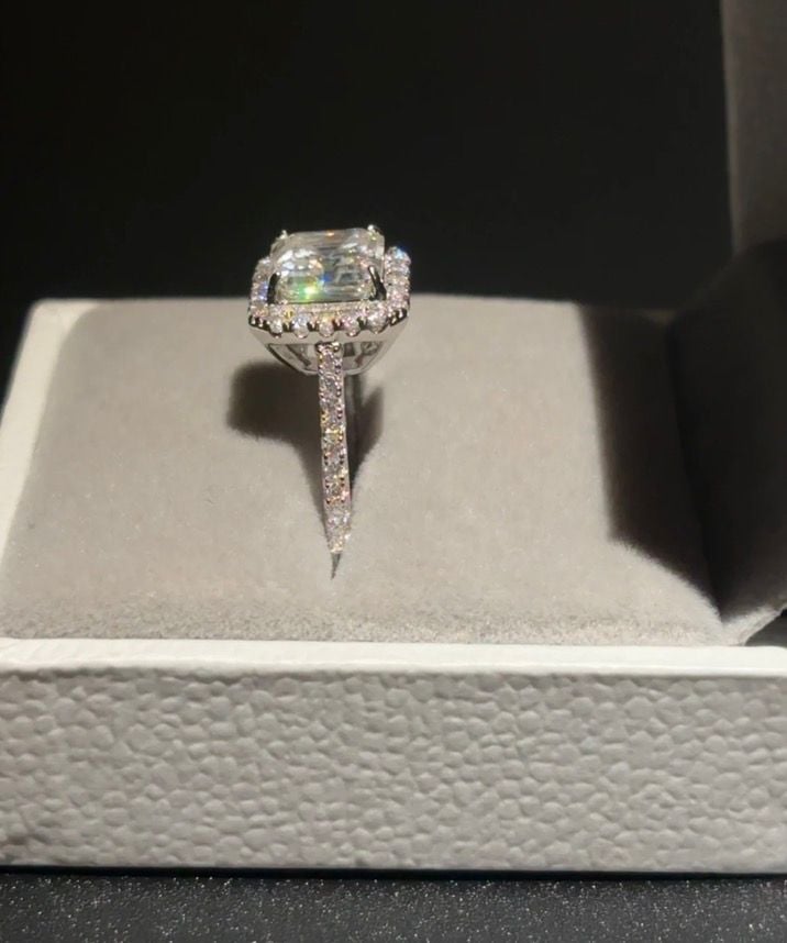 2.50 Carat Radiant Cut Moissanite Halo Engagement Ring in 14K White Gold Plated Silver 4