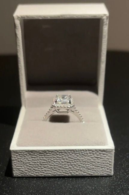 2.50 Carat Radiant Cut Moissanite Halo Engagement Ring in 14K White Gold Plated Silver 5