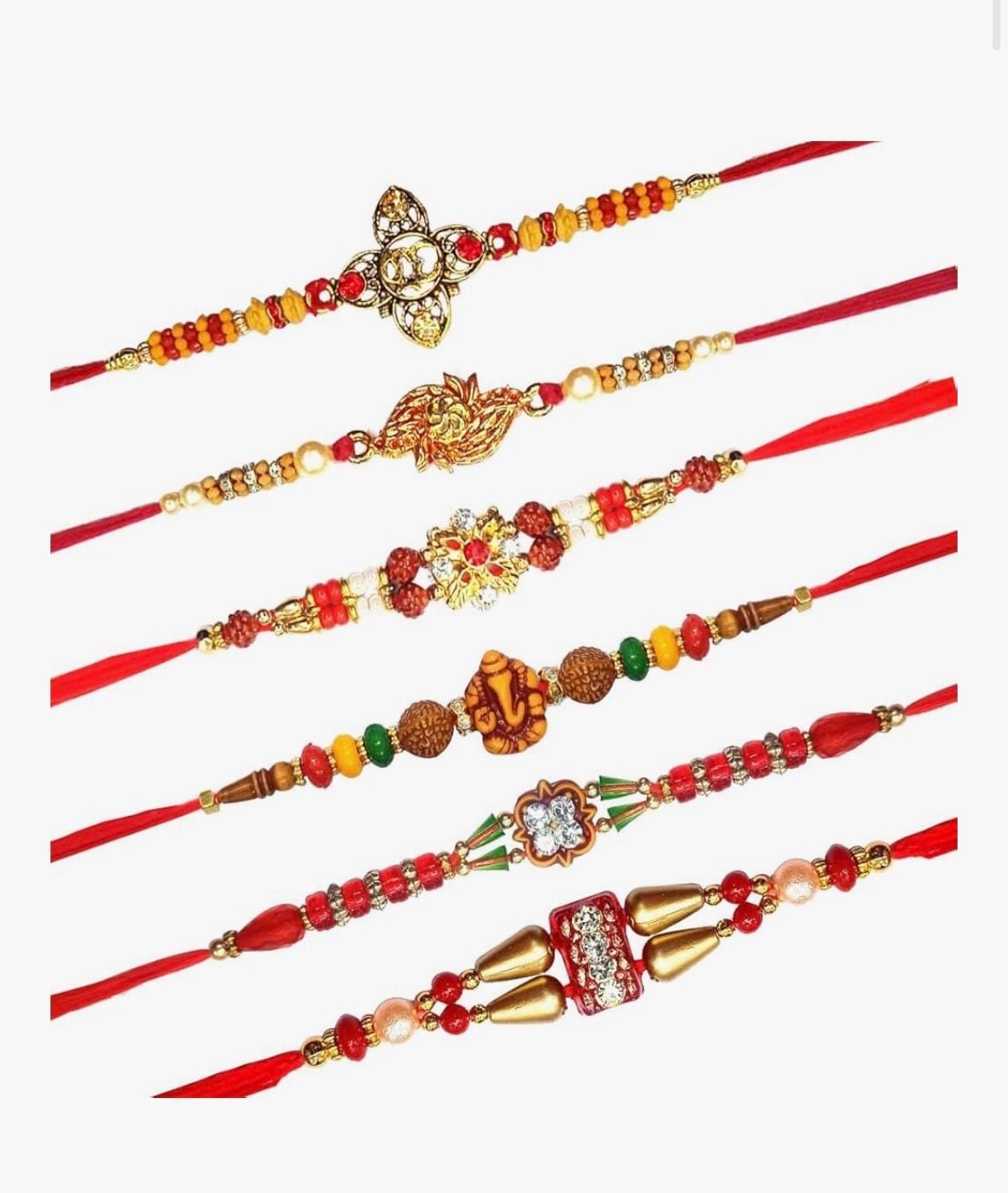 Crunchy Fashion Pack of 6 Designer Rakhi Set for Brother with Rudraksh & Beads 1