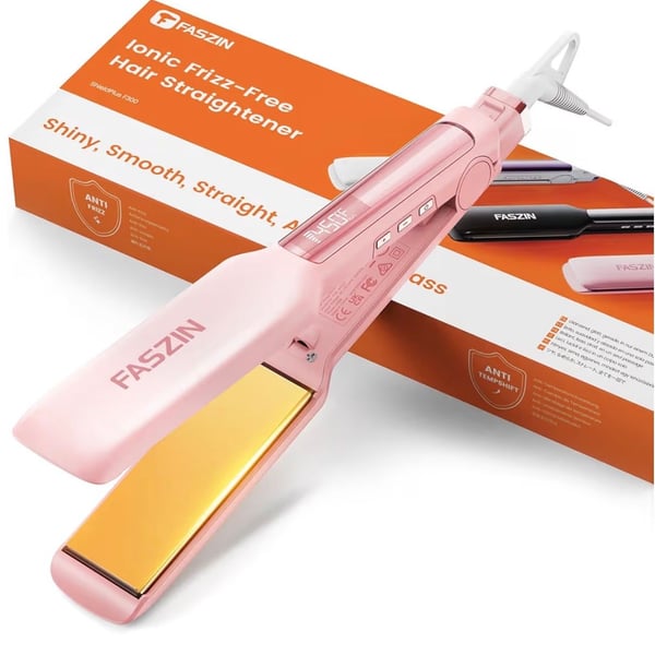 Faszin Professional Hair Straightener, 1.65inch Wide-Plate, Titanium Negative Ion Flat Iron, 30s Rapid Heating, LED Temp Display, Wide Voltage & 10 Adjustable Temp Levels (260-450℉) - White : Beauty & Personal Care
