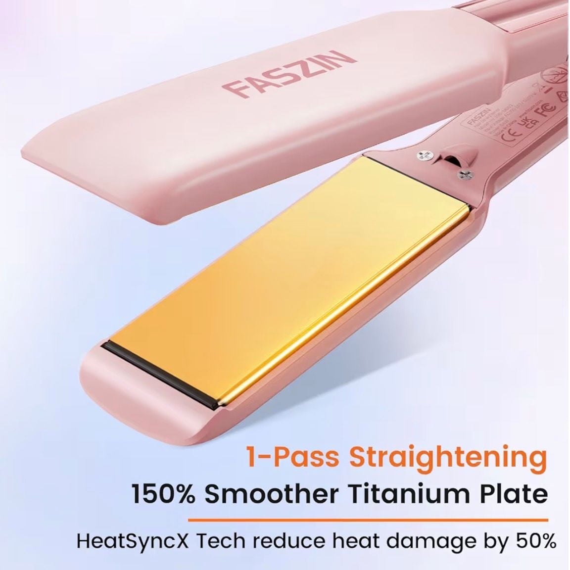 Faszin Professional Hair Straightener, 1.65inch Wide-Plate, Titanium Negative Ion Flat Iron, 30s Rapid Heating, LED Temp Display, Wide Voltage & 10 Adjustable Temp Levels (260-450℉) - White : Beauty & Personal Care 2