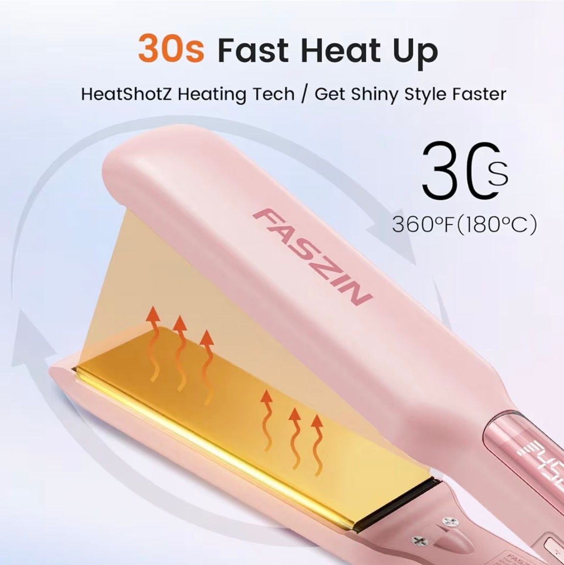 Faszin Professional Hair Straightener, 1.65inch Wide-Plate, Titanium Negative Ion Flat Iron, 30s Rapid Heating, LED Temp Display, Wide Voltage & 10 Adjustable Temp Levels (260-450℉) - White : Beauty & Personal Care 3