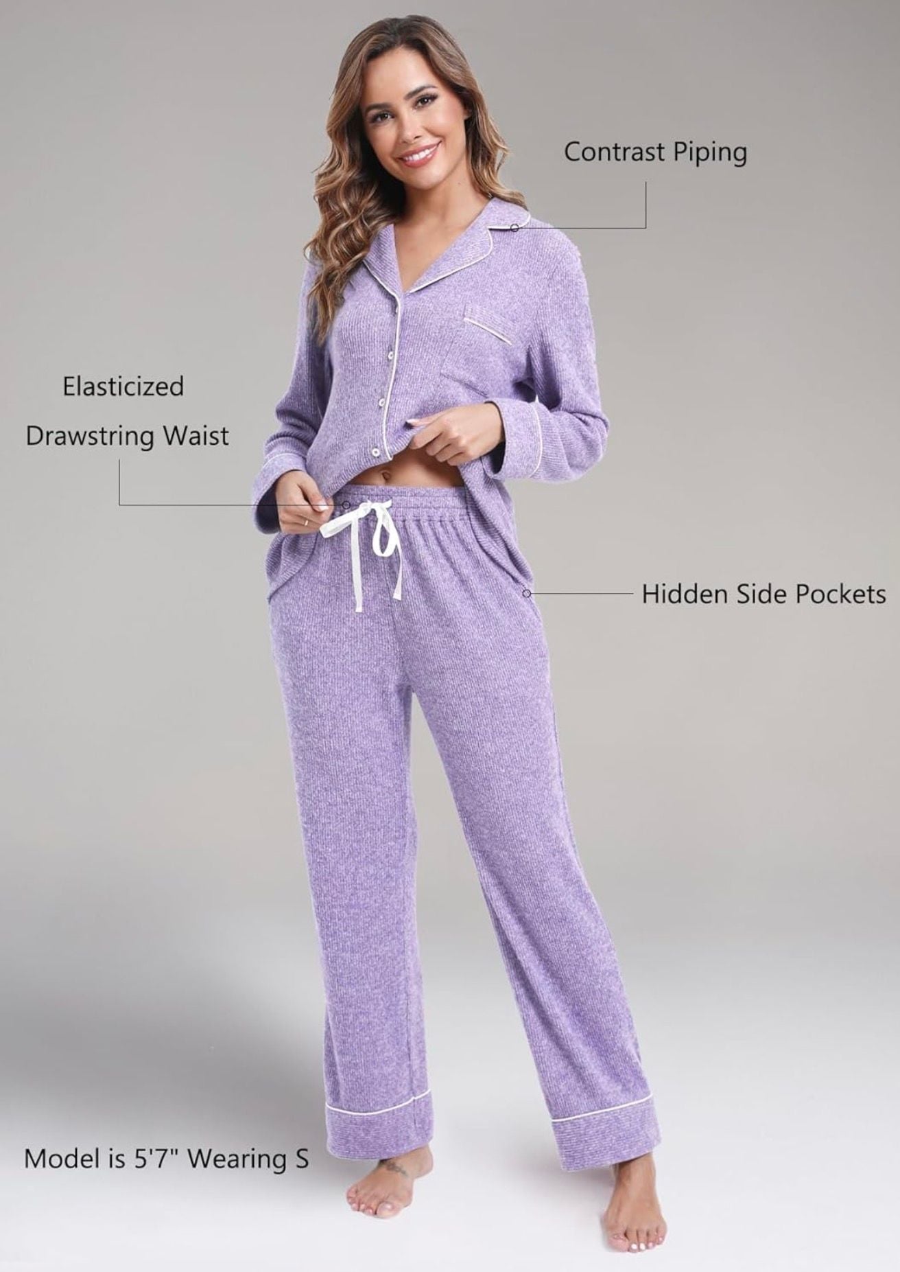 MANBEIYA Women's Soft Brushed Rayon Pajama Set Button Down Long Sleeve Sleepwear with Contrast Piping 1