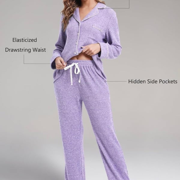 MANBEIYA Women's Soft Brushed Rayon Pajama Set Button Down Long Sleeve Sleepwear with Contrast Piping