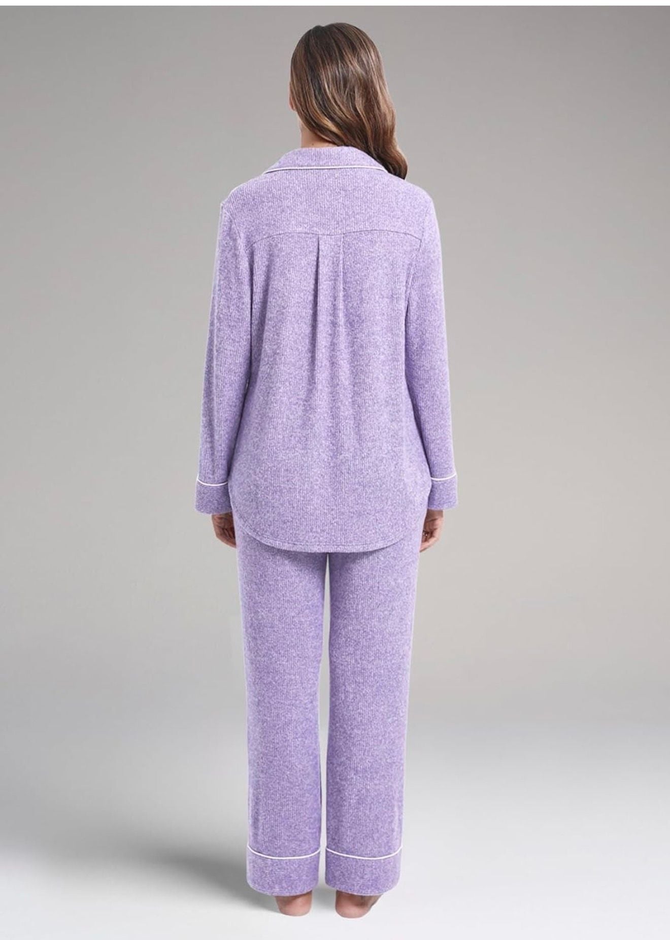 MANBEIYA Women's Soft Brushed Rayon Pajama Set Button Down Long Sleeve Sleepwear with Contrast Piping 2