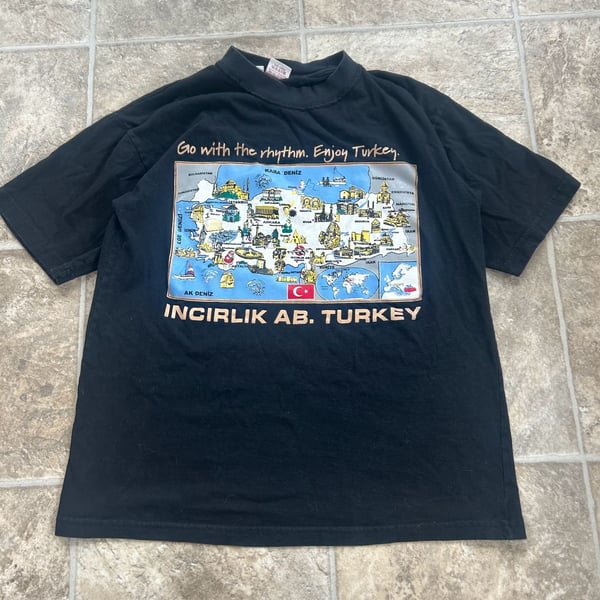 Vintage Incirlik AB Turkey Map Graphic T-Shirt Small Souvenir Tee