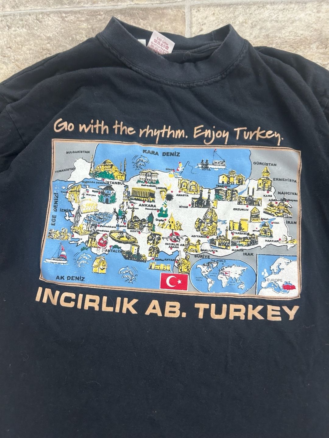 Vintage Incirlik AB Turkey Map Graphic T-Shirt Small Souvenir Tee 7