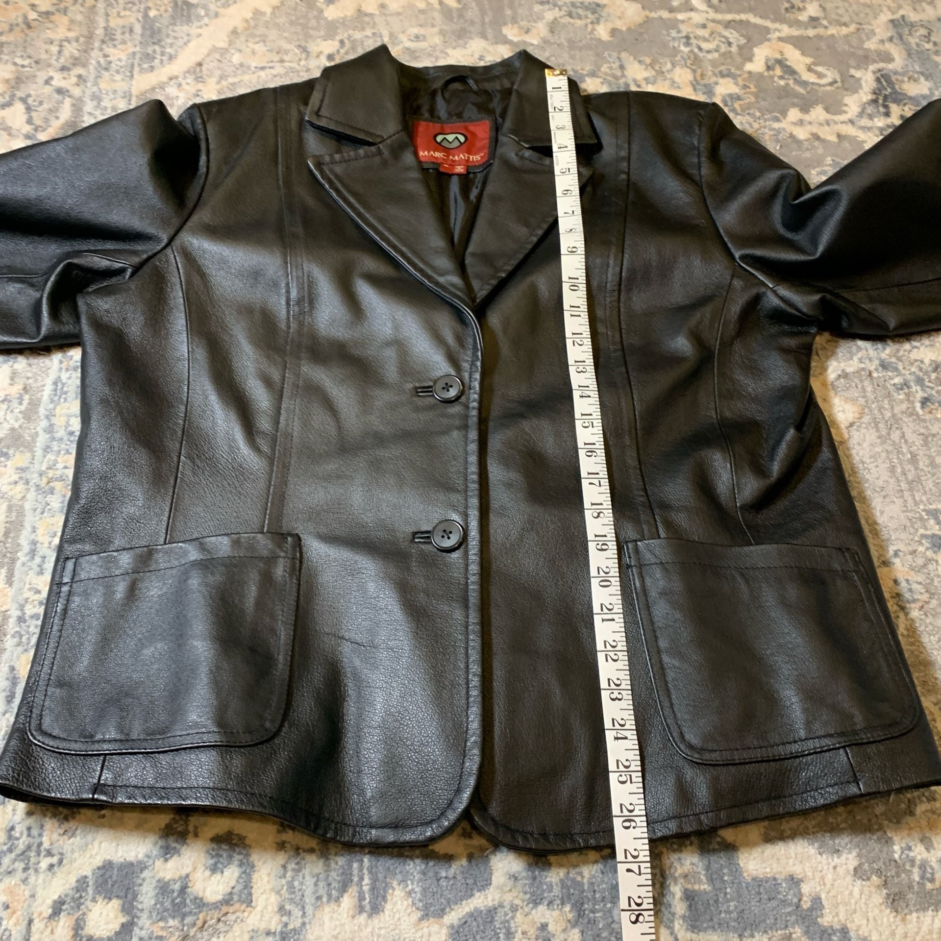 Marc Mattis Women's Black 100% Genuine Leather 2-Button Pocket Blazer Jacket XL 3