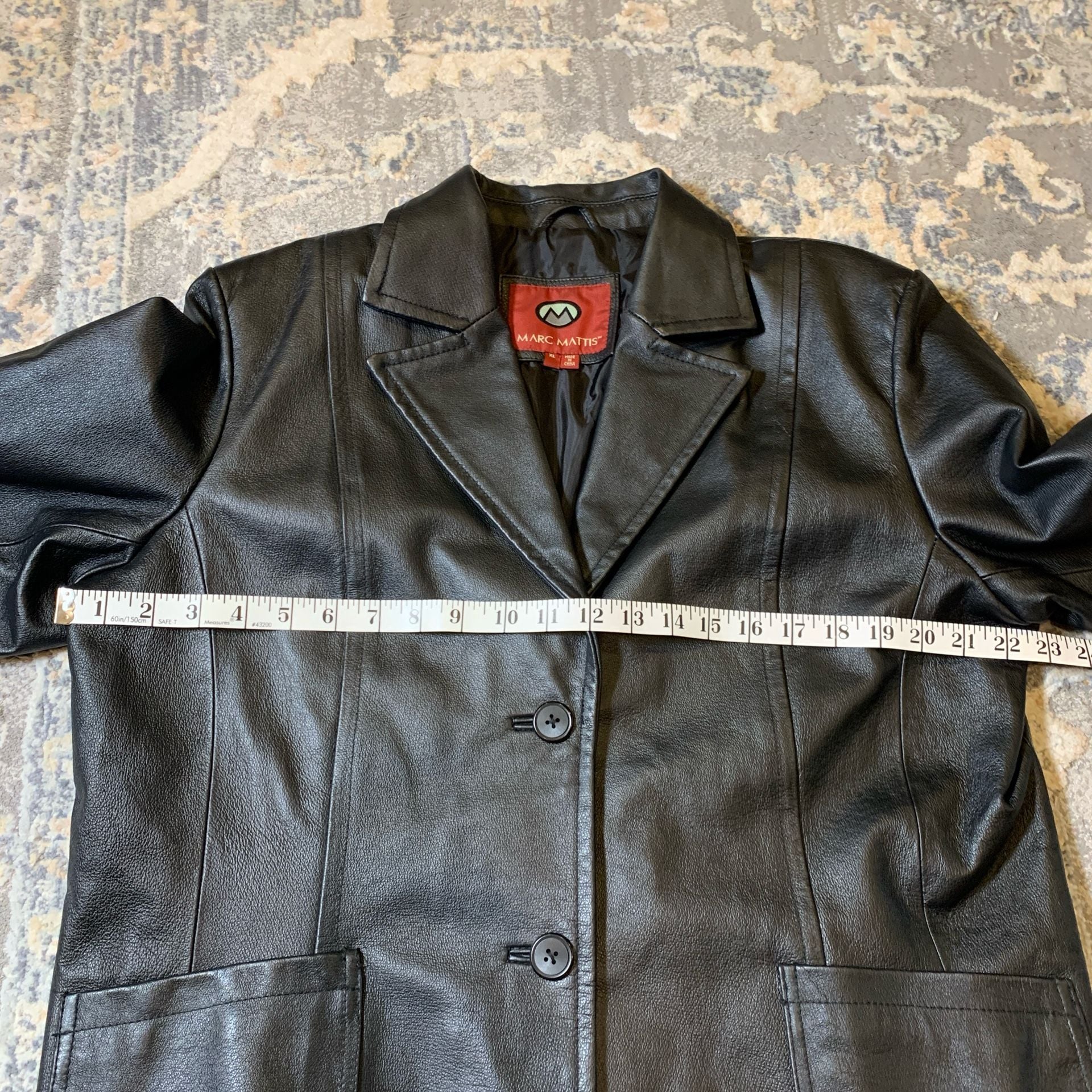 Marc Mattis Women's Black 100% Genuine Leather 2-Button Pocket Blazer Jacket XL 4
