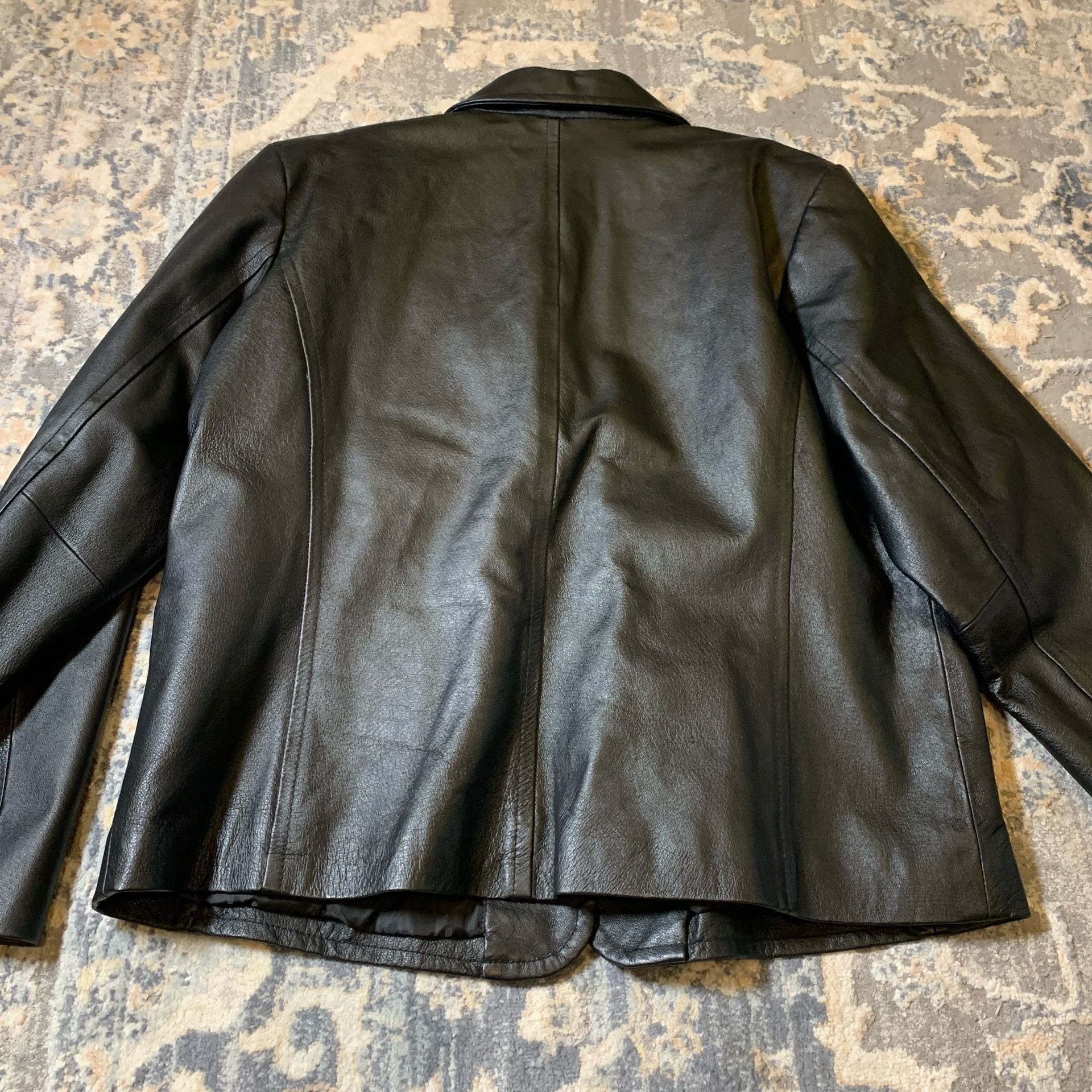 Marc Mattis Women's Black 100% Genuine Leather 2-Button Pocket Blazer Jacket XL 5