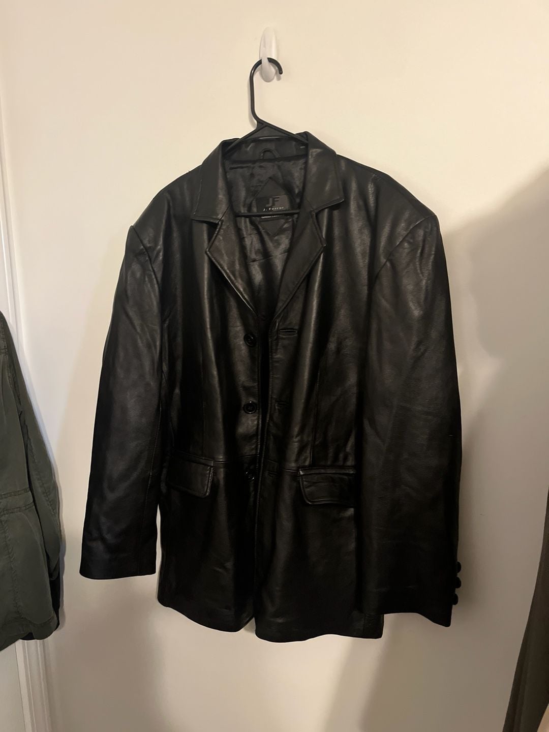 J. Ferrar Men's Vintage Genuine Lambskin Black Leather Blazer Coat 2