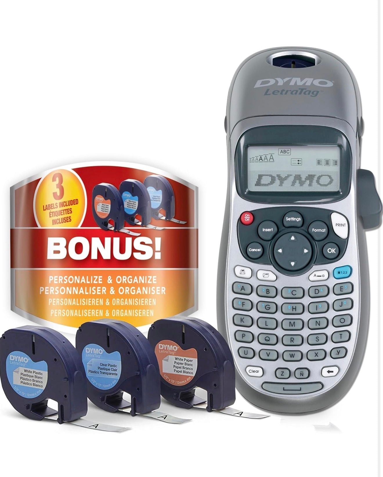 DYMO LetraTag LT-100H Handheld Label Maker Bundle with 3 Bonus Labels 1