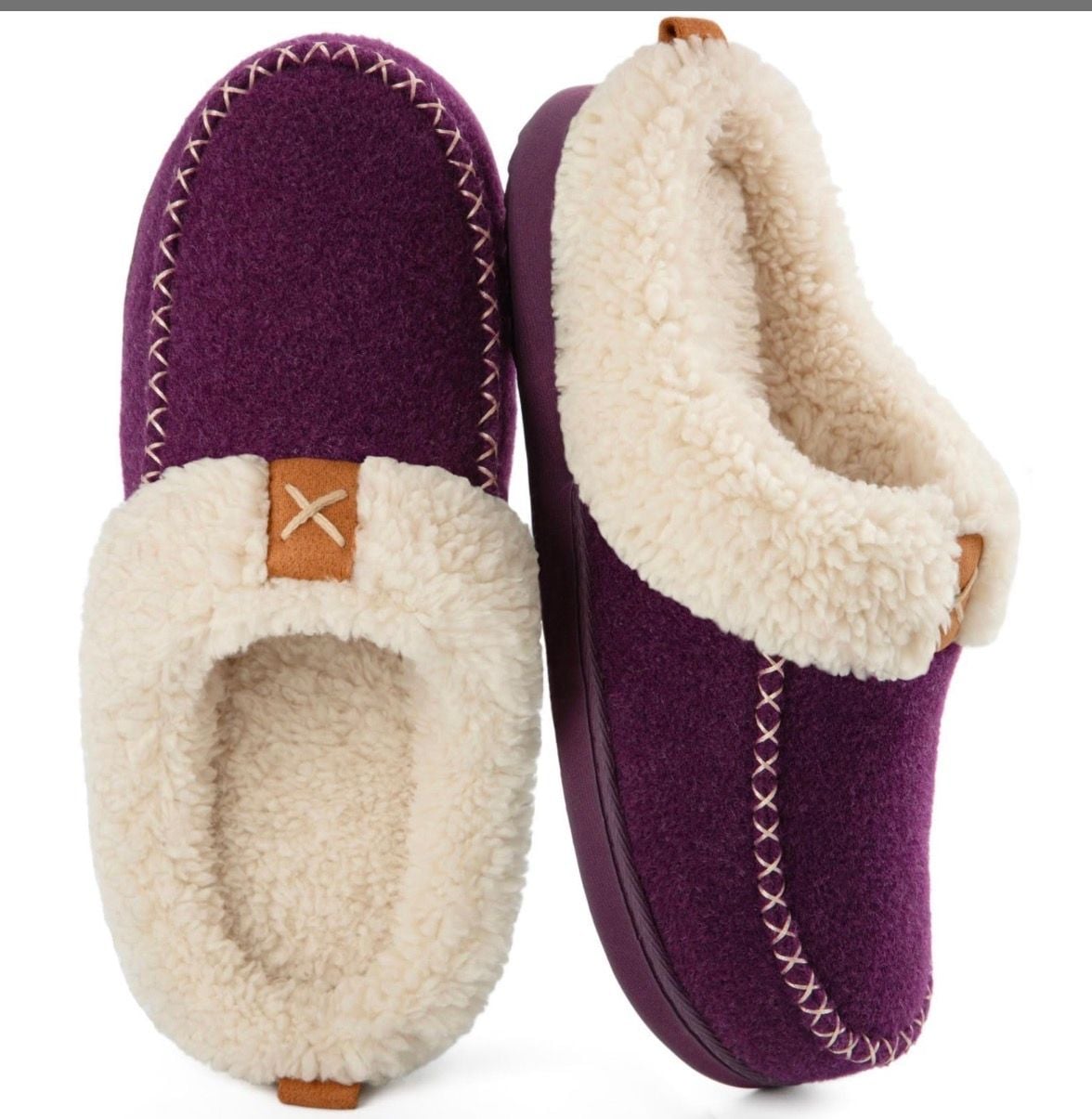 LongBay Women's Purple Faux Wool Sherpa Lined Memory Foam Moccasin Slippers 2