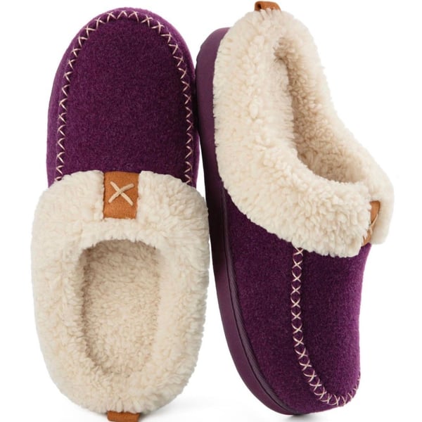 LongBay Women's Purple Faux Wool Sherpa Lined Memory Foam Moccasin Slippers