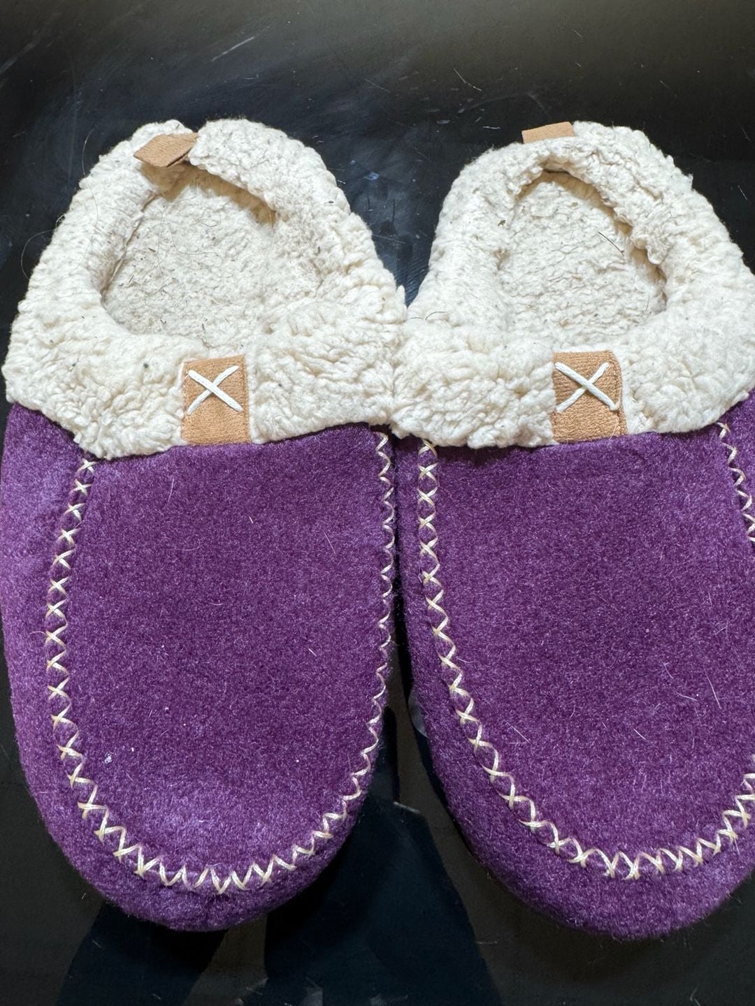 LongBay Women's Purple Faux Wool Sherpa Lined Memory Foam Moccasin Slippers 4