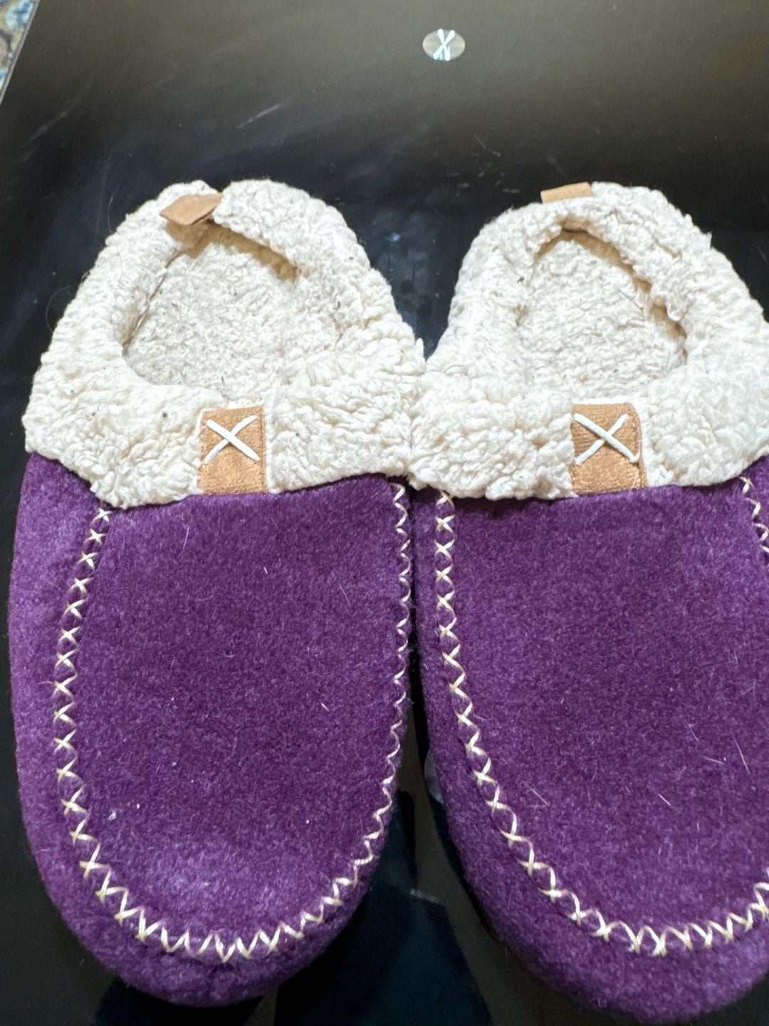 LongBay Women's Purple Faux Wool Sherpa Lined Memory Foam Moccasin Slippers 5