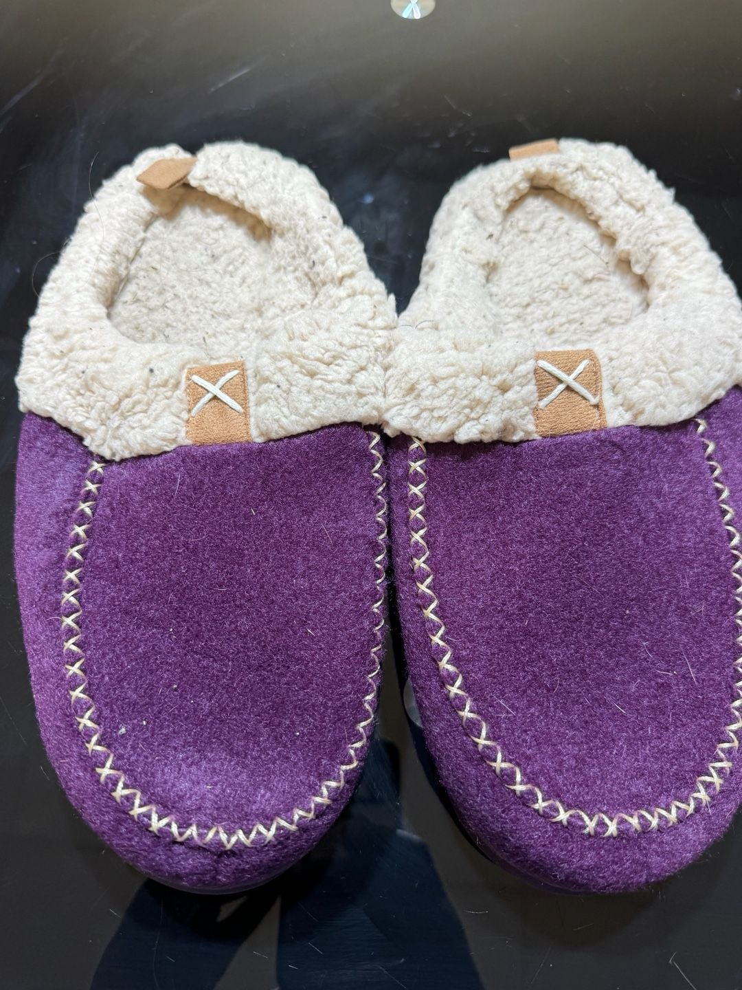 LongBay Women's Purple Faux Wool Sherpa Lined Memory Foam Moccasin Slippers 6