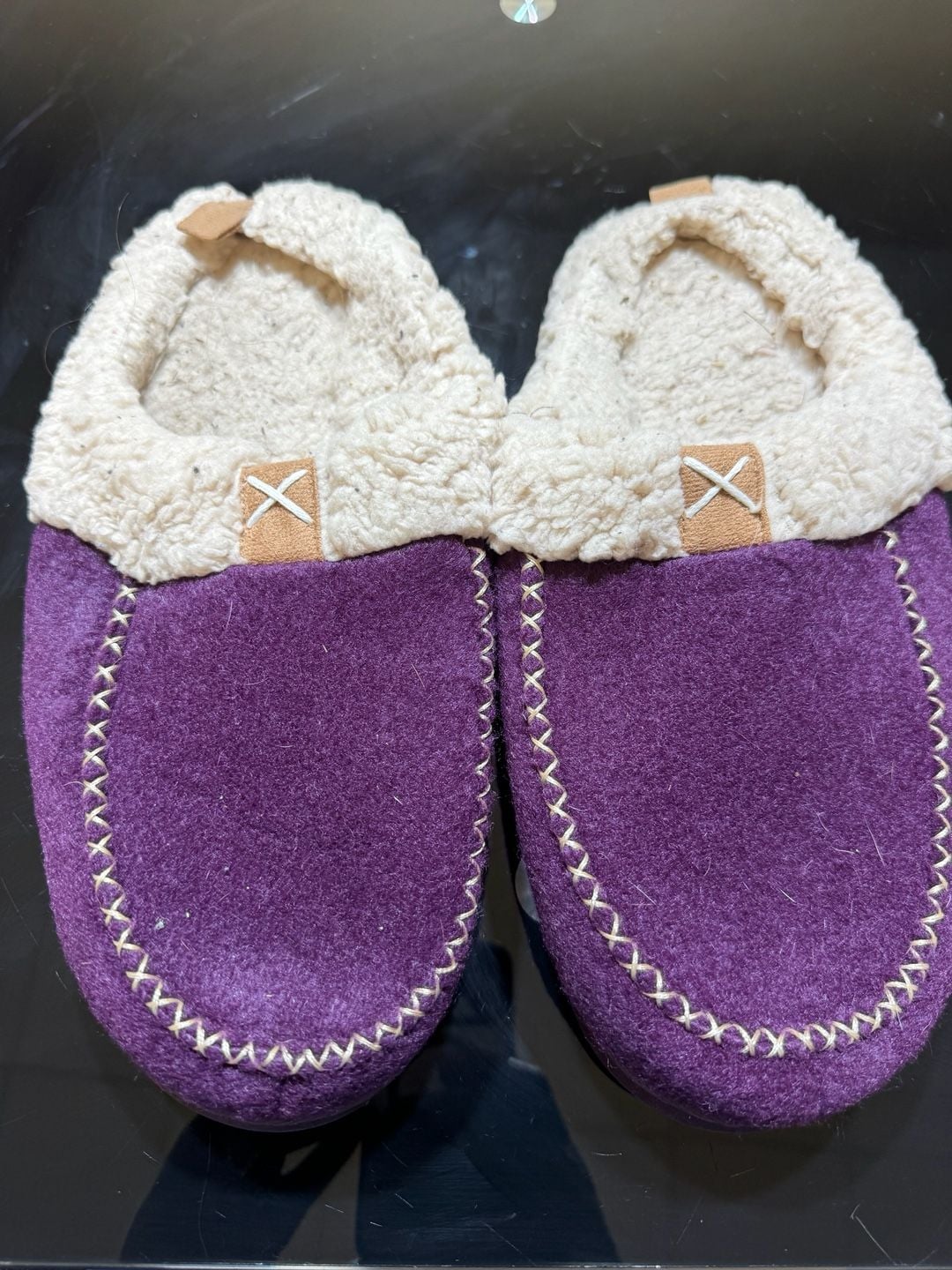 LongBay Women's Purple Faux Wool Sherpa Lined Memory Foam Moccasin Slippers 7