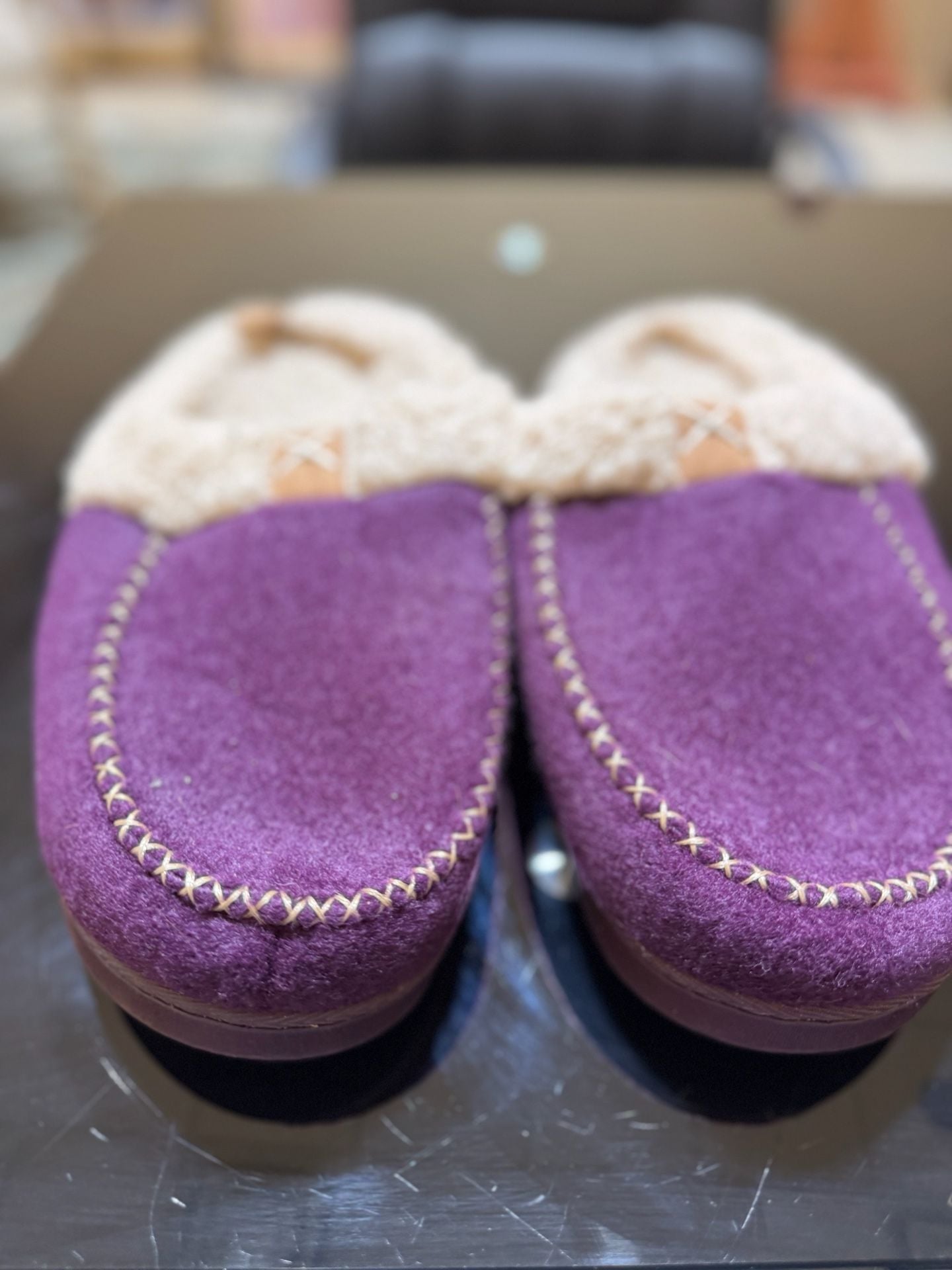 LongBay Women's Purple Faux Wool Sherpa Lined Memory Foam Moccasin Slippers 8