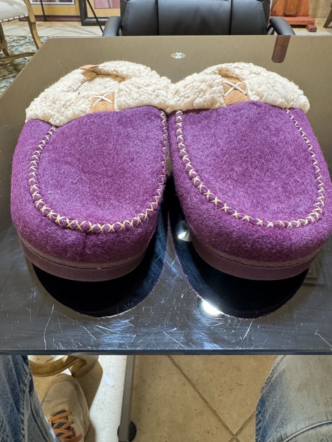 LongBay Women's Purple Faux Wool Sherpa Lined Memory Foam Moccasin Slippers 10