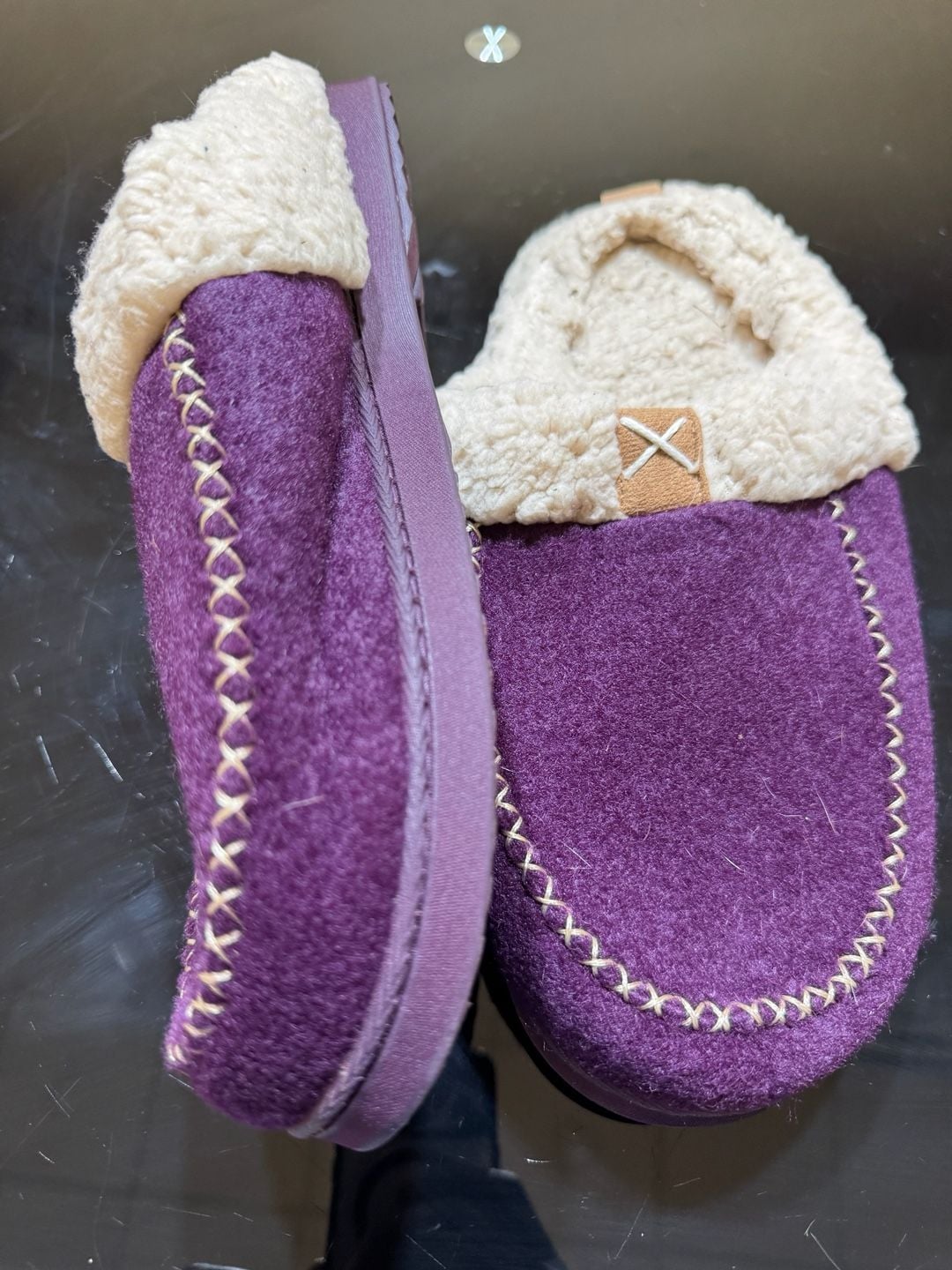 LongBay Women's Purple Faux Wool Sherpa Lined Memory Foam Moccasin Slippers 12