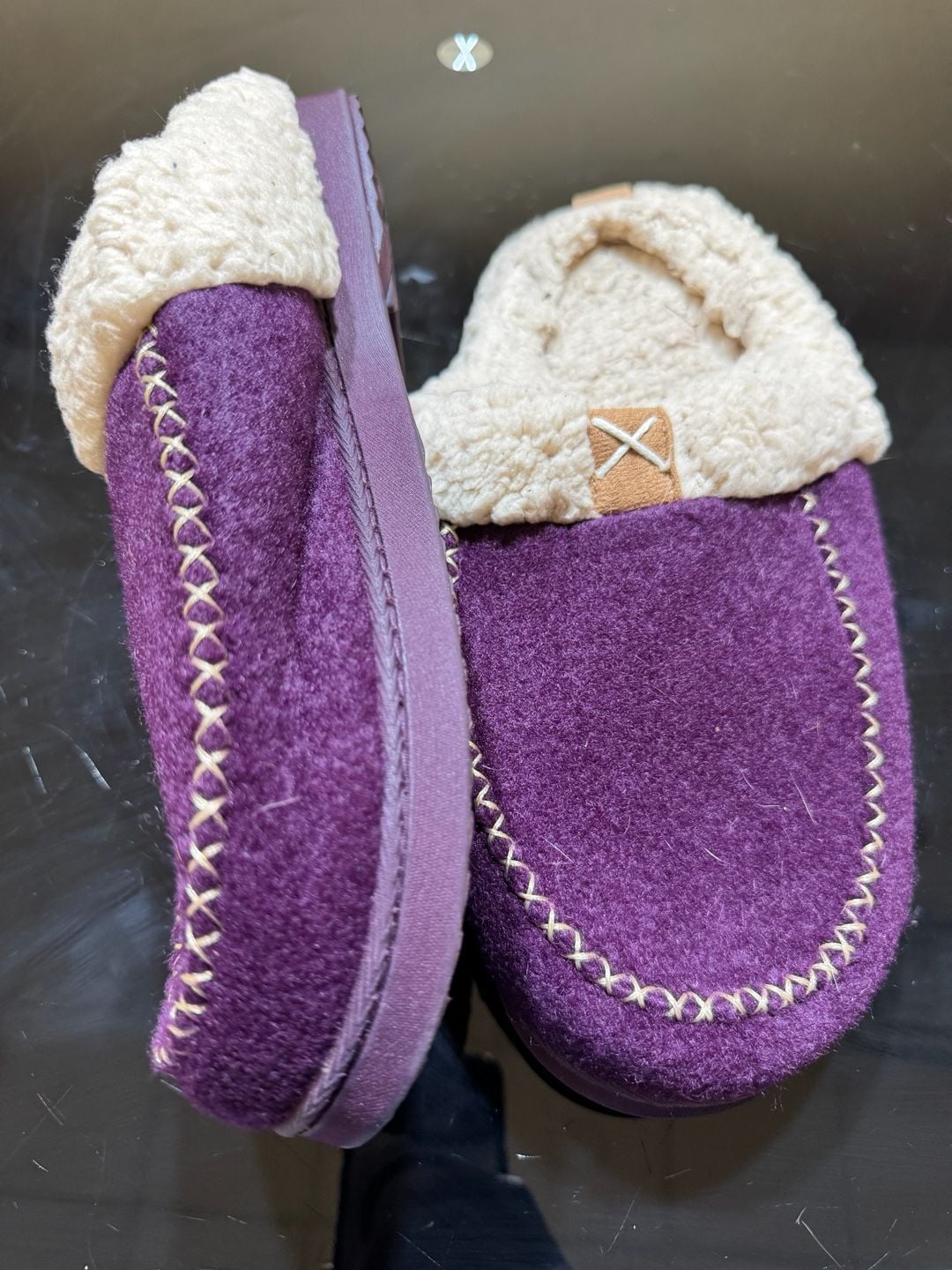 LongBay Women's Purple Faux Wool Sherpa Lined Memory Foam Moccasin Slippers 13