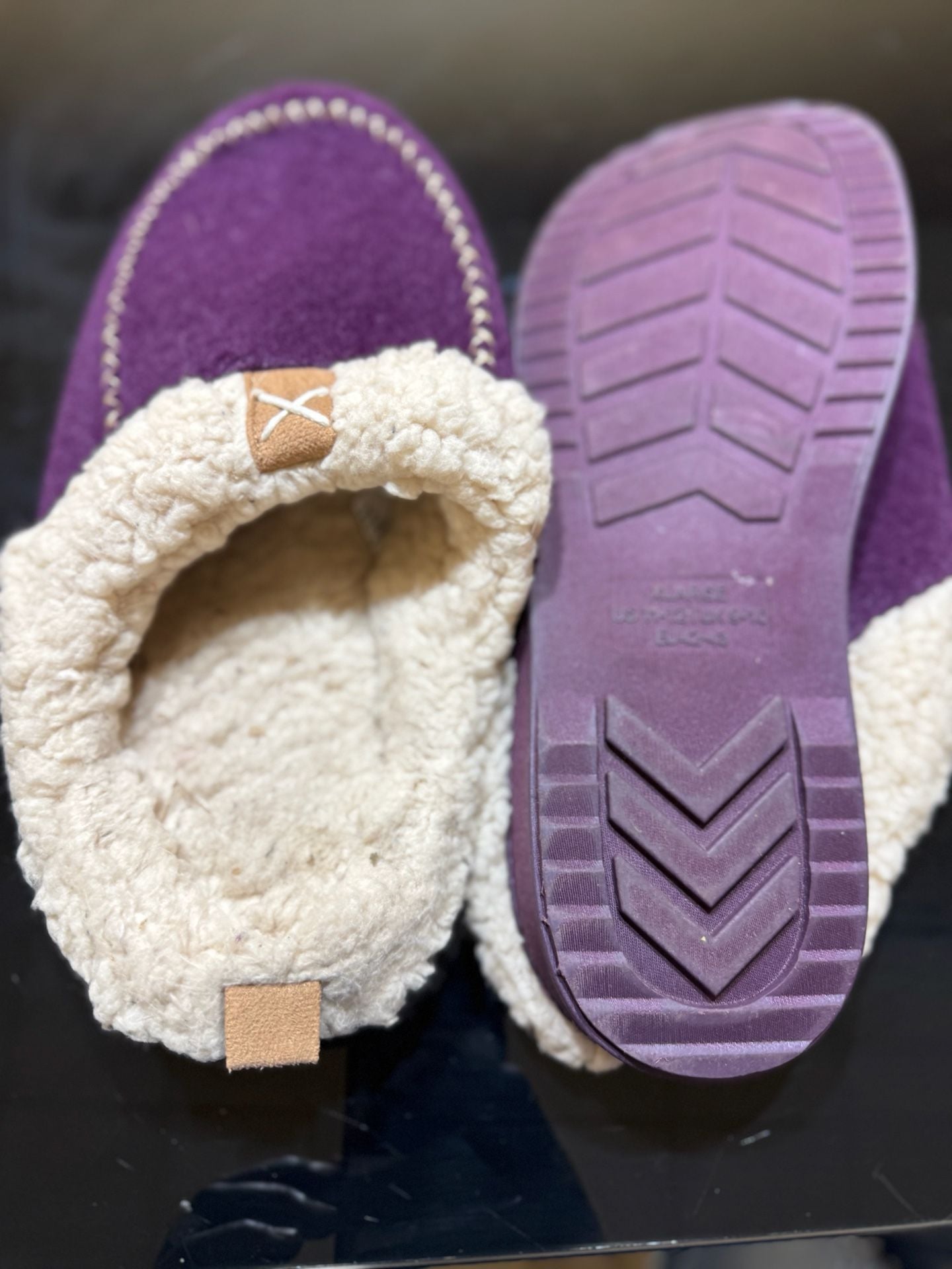 LongBay Women's Purple Faux Wool Sherpa Lined Memory Foam Moccasin Slippers 14