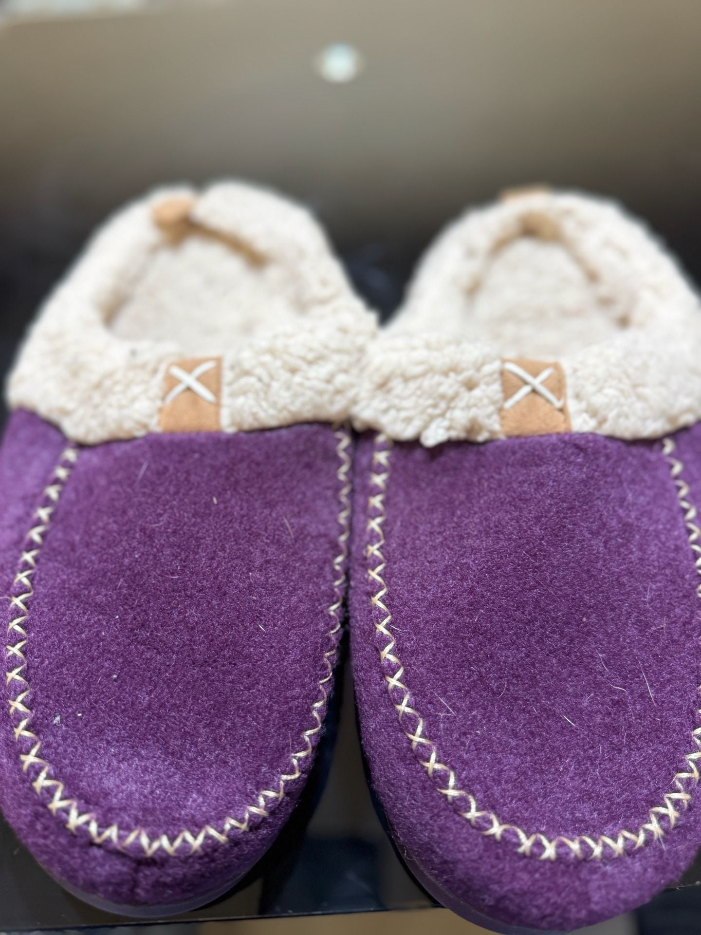 LongBay Women's Purple Faux Wool Sherpa Lined Memory Foam Moccasin Slippers 21