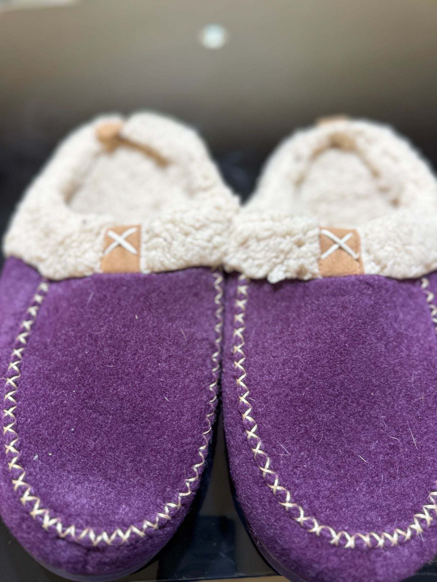 LongBay Women's Purple Faux Wool Sherpa Lined Memory Foam Moccasin Slippers 22