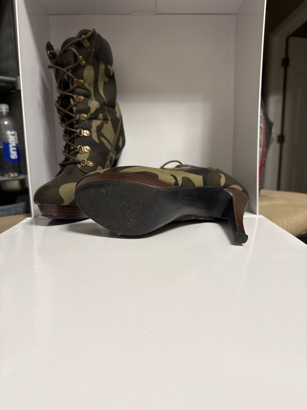 ShoeDazzle Jacelyn Camouflage Lace-Up Stiletto Platform Booties 3