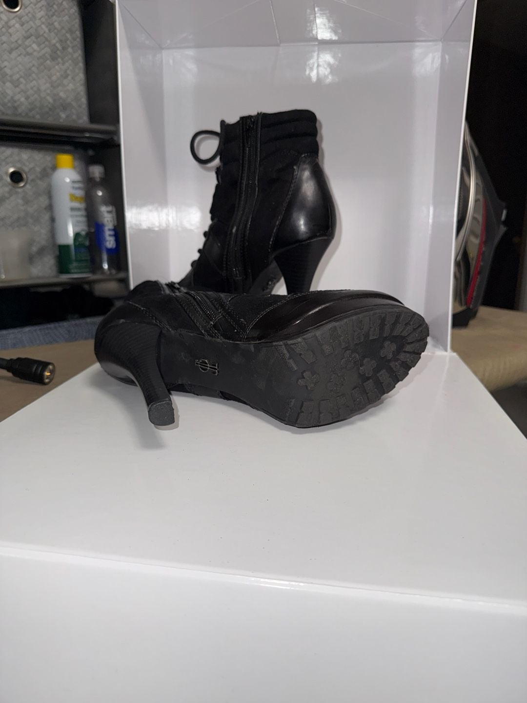Jennifer Lopez Tiempo Black High Heel Platform Lace Up Ankle Booties 2