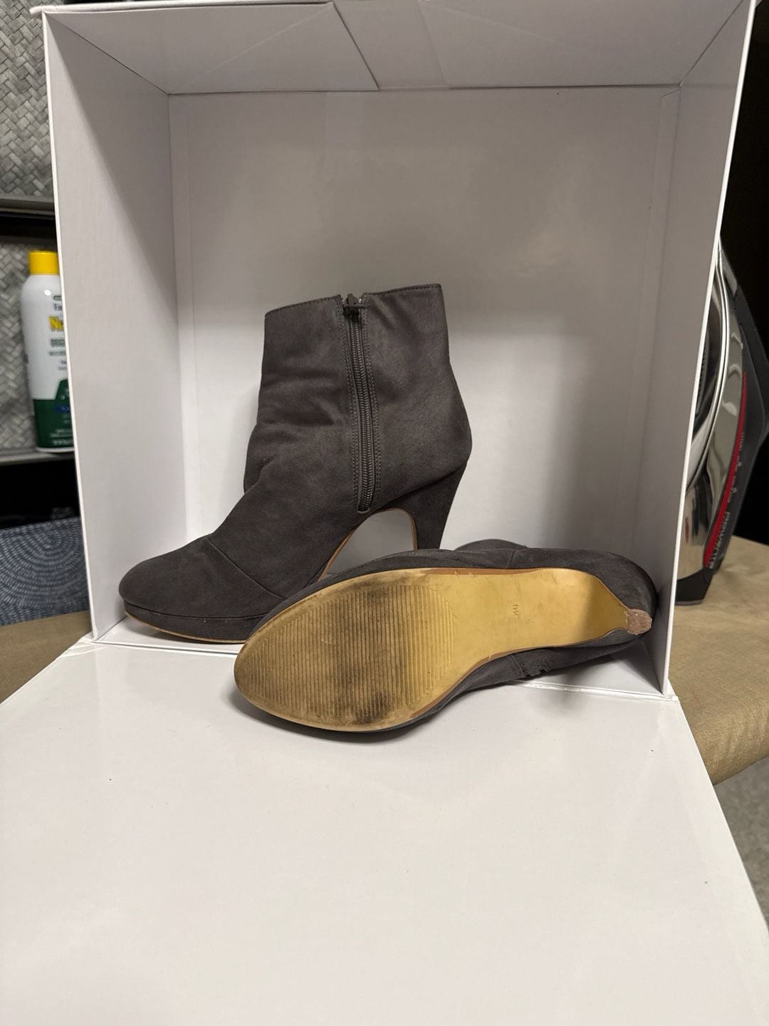 H&M Gray Suede Platform Stiletto Ankle Boots 3