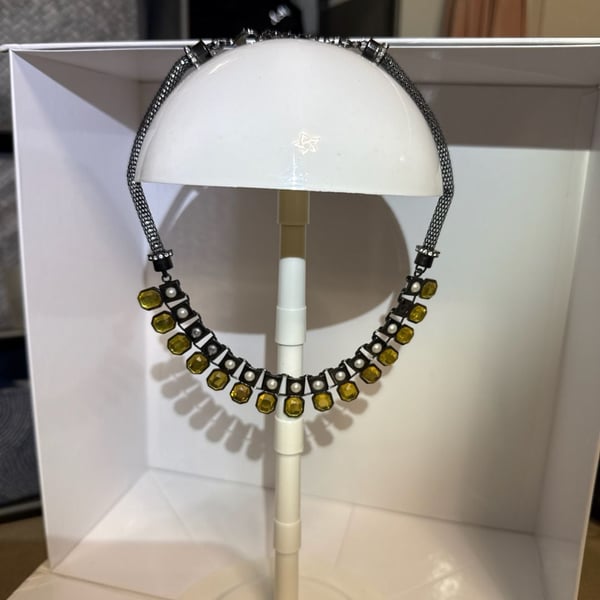 Lia Sophia Glaminator Hematite Glass Pearl and Citrine Crystal Statement Necklace