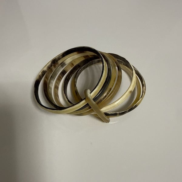 Handmade Natural Buffalo Horn Bangle Bracelet Stack Set of 7