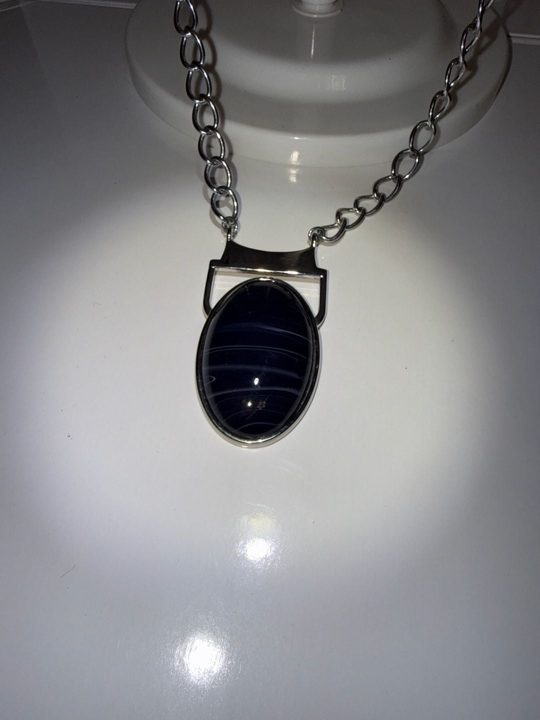 Lia Sophia Isis Large Blue Oval Silver Tone Pendant Necklace 2