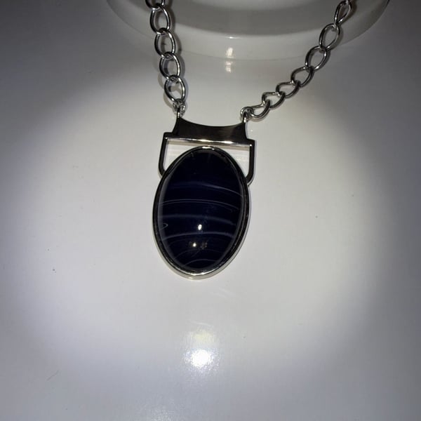 Lia Sophia Isis Large Blue Oval Silver Tone Pendant Necklace