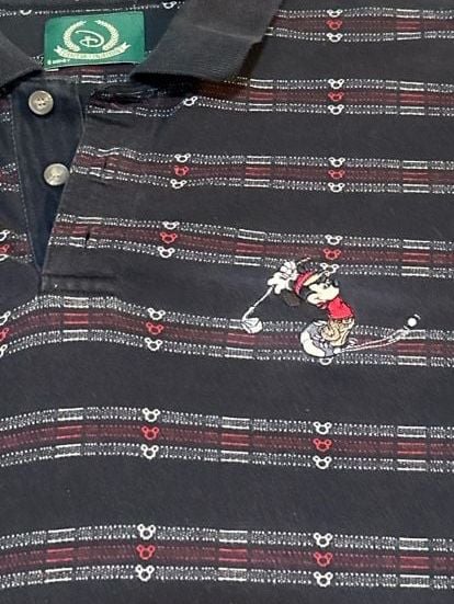 Vintage Disney Golf Collection Mickey Mouse Striped Polo Shirt Black 3