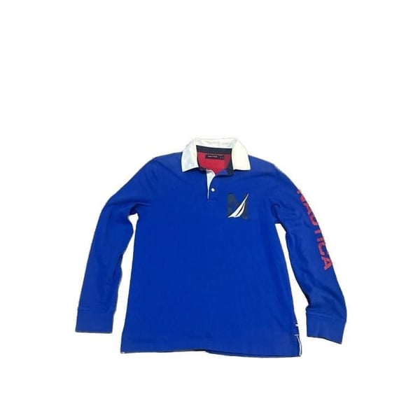 Nautica Men's Long Sleeve Heritage Logo Rugby Polo Shirt - Blue