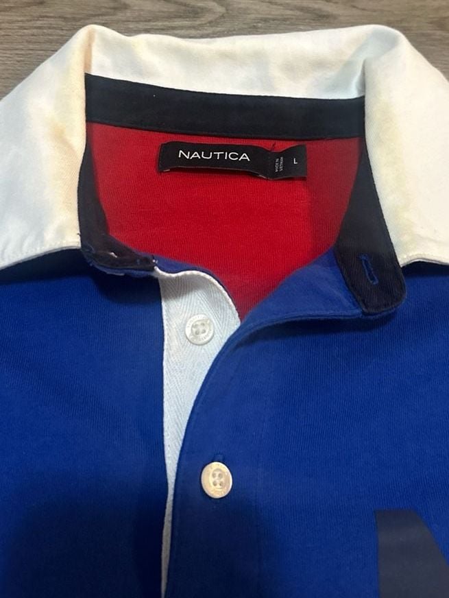 Nautica Men's Long Sleeve Heritage Logo Rugby Polo Shirt - Blue 3